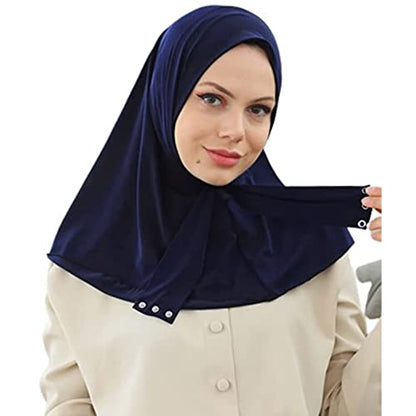 AIBEARTY Women Fashion Instant Muslim Turban Hijab with Snap Fastener Breathable Headscarf Bonnet Cap Turban Hat Shawl - color: Modal Navy -3 Buttons
