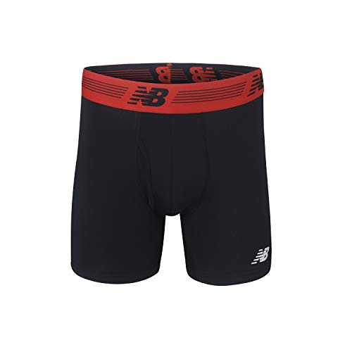 New Balance Men's Performance Boxer Briefs with Fly, Breathable Stretch Underwear, Moisture Wicking, Soft Waistband (3 Pack) - color: Team Red/Black/Team Red Viper