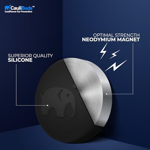 CauliBuds™ Cauliflower Ear Magnets - Premium Silicone Magnet Compression Kit for Cauliflower Ear Prevention & Treatment in BJJ, Wrestling, MMA, & Rugby - Minimize Ear Draining (Black) - color: Black