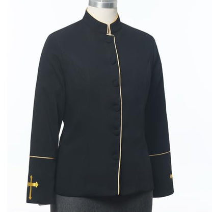 FAD-4U Women Long Sleeves Clergy Coat with Stand Up Collar Button Down Pastor Clergy Dresses - color: Black a, size: XX-Large