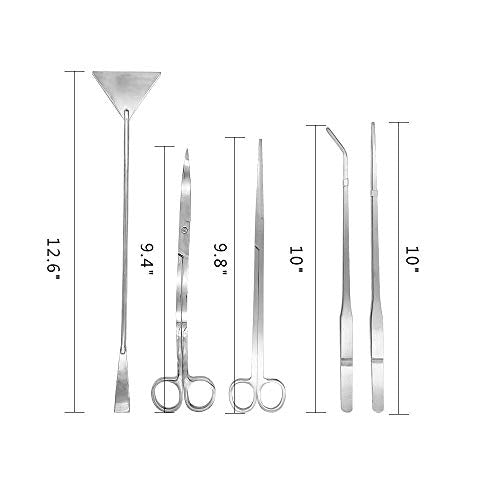 Aquascaping Tools 5 in 1 Kit Aquarium Scissors Plant Tools Curved & Straight Scissor Tweezers Spatula Stainless Steel Anti Rust Aquascape Tools for Fish Tank