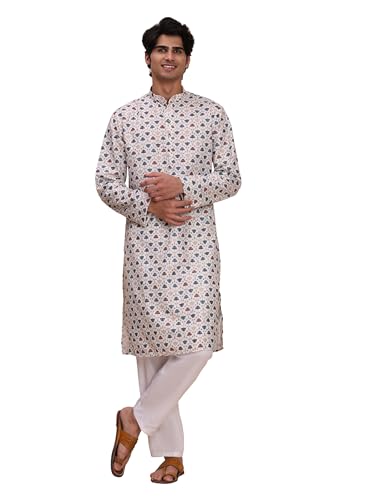 Pro-Ethic Style Developer Mens Indian Traditional Cotton Kurta Sets, Men Printed Kurta Set Indian Wedding Dress (A-124) - color: Blue_a129, size: Small