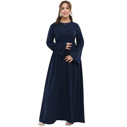 Muslim Abaya Dress for Women Smooth Back Zipper Belt Daily Prayer Eid Dress - color: Navy, size: X-Large