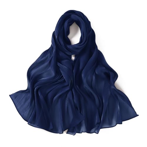Premium Hijab Head Scarf for Women Lightweight Shimmer Hijab Head Wrap Scarves Crepe Satin Scarf Shawl Wrap - color: Navy Blue
