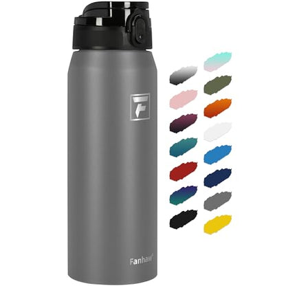 Fanhaw 24 oz Insulated Stainless Steel Water Bottle with Anti-Dust Chug Lid, Leakproof Vacuum Metal Everyday Use Bottle for Kids, Teens & Adults, Back to School Essentials (Gray) - color: Gray, style: 24 Ounces