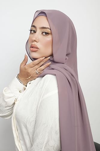 Instant Chiffon Hijab 3-in-1 with Built-in Magnets and Attached Match Undercap, Women Hijabs Set. - color: Mauve
