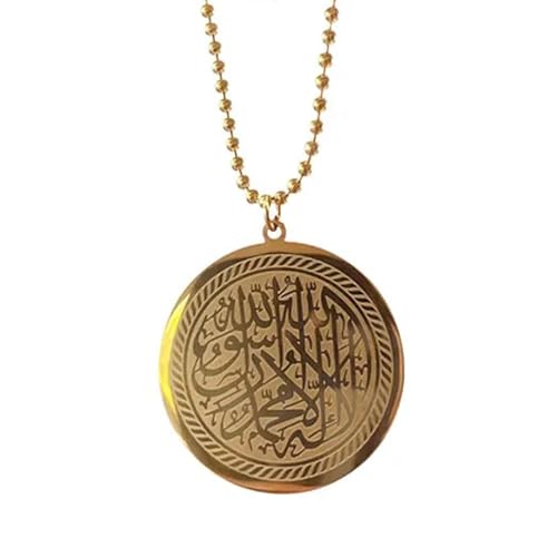 Islamic Car Hanging Pendant with Shahada Inscription, Stainless Steel Rear View Mirror Ornament, Quran Inspired Muslim Vehicle Decoration for Interior Use - color: Gold