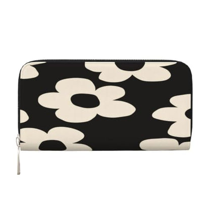 Flower Pattern PU Leather Long Wallet for Women Men, Zipper Clutch Wallet RFID Card Holder Organizer - color: Flower Pattern
