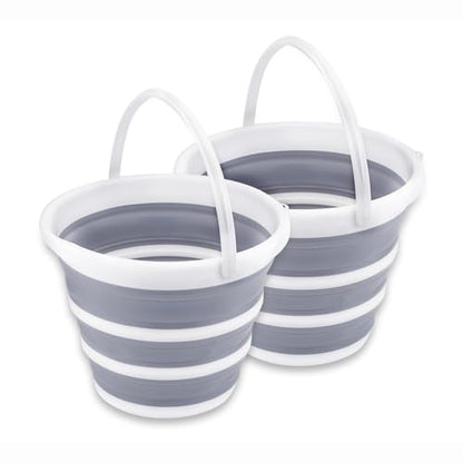 2 Pack Collapsible Buckets 10L 2.6 Gallon Cleaning Bucket Mop Bucket Folding Foldable Portable Small Plastic Water Supplies for Outdoor Garden Camping Fishing Car Wash Space Saving - color: Gray 2 Pack