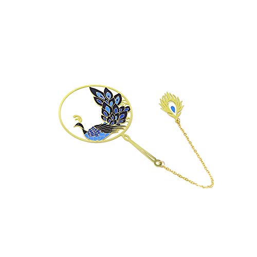 yueton Peacock Metal Bookmarks 24K Gold Plated Brass Page Marker with Metal Pendant