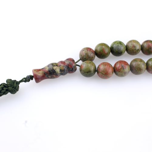 Muslims Islamic Dhikr 33 Tasbeeh Tasbih Prayer Beads, Flower Green Stone Beads with Tassel