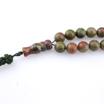 Muslims Islamic Dhikr 33 Tasbeeh Tasbih Prayer Beads, Flower Green Stone Beads with Tassel