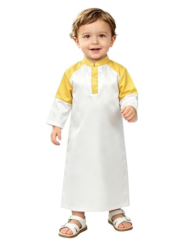 FEESHOW Little Boys Arabic Muslim Thobe Toddler Baby Kaftan Robe Islamic Traditional Festival Party Wear - color: Yellow, size: 3-6 Months