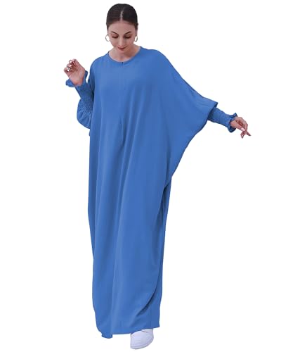 Muslim Prayer Abaya Islamic Women's Khimar Pure Color Hijab Dress Long Sleeve Dubai Kaftan - color: Lightblue