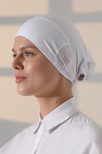 ihvan online, Hijab Cap, Beanie Undercap Scarf, Turban Head Wraps for Women, Hair Wrap, Muslim Under Scarf Hijab Cap - color: White