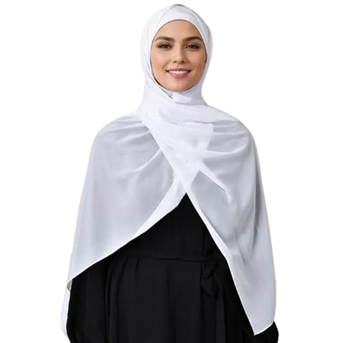 LMVERNA Solid Color Bubble Chiffon Scarf for Women Fashion Soft Hijab Long Scarfs Wrap Scarves - color: White