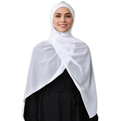 LMVERNA Solid Color Bubble Chiffon Scarf for Women Fashion Soft Hijab Long Scarfs Wrap Scarves - color: White