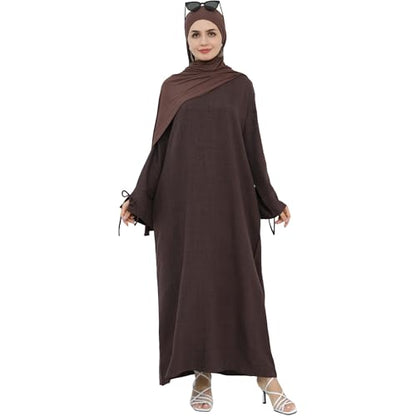 Women 1PC Abaya Dress Simple Kaftan Eid Dress for Women Muslim Casual Robe Fashion Jilbab Dubai Travel Outfits - color: Dark Brown, size: Medium