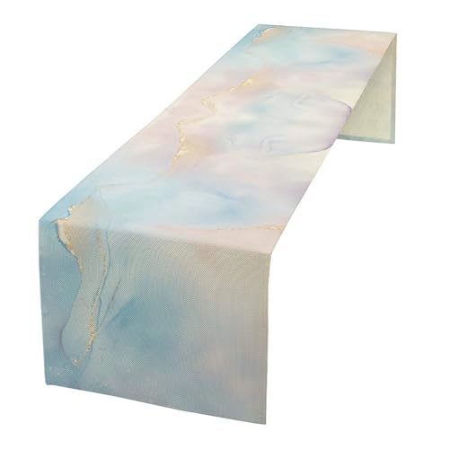 Watercolor Marble Table Runner, Dreamy Blue Pink Cloud Textured Modern Decoration Table Runner for Kitchen Dining Home Party Birthday Wedding, 13x36 Inch - color: Marble -13, size: W13"x L36"