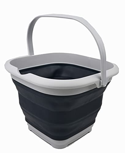 SAMMART 8.5L (2.2 Gallon) Collapsible Square Handy Bucket/Foldable SquareWater Pail/Portable Tub with Handle. Size 31x31cm (Grey/Slate Grey, 1) - color: Grey/Slate Grey