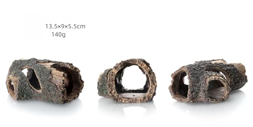 Aquarium Tree Trunk Hideout, 13.5x9x5.5 cm, Resin Fish Tank Decoration with Multiple Openings, Brown