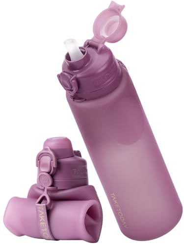 TakeToday Collapsible Water Bottles, Foldable for Travel, 32oz, Purple - color: Purple