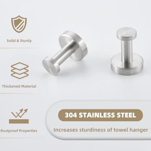 APLusee Brushed Nickel Bathroom Towel Hooks, 304 Stainless Steel Coat Hook 2 Pack, Heavy Duty Towel Hanger for Bathroom, Wall Mounted - color: Brushed Nickel, size: 2 Pack