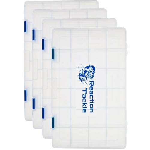 Reaction Tackle Basic Tackle Trays, Clear Plastic Utility Box Organizers with Removable Dividers for Lures, Hooks and Terminal Rigs, Fits Tackle Bags and Boxes - 3700 (4-Pack) - size: 3700 (4-Pack)