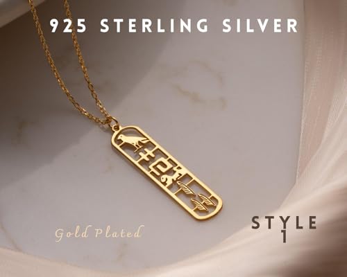 925 Sterling Silver Egyptian Hieroglyphic Name Necklace Dainty Cartouche Pendant Jewelry for Personalized by Hongyu Studio