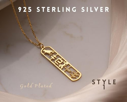 925 Sterling Silver Egyptian Hieroglyphic Name Necklace Dainty Cartouche Pendant Jewelry for Personalized by Hongyu Studio