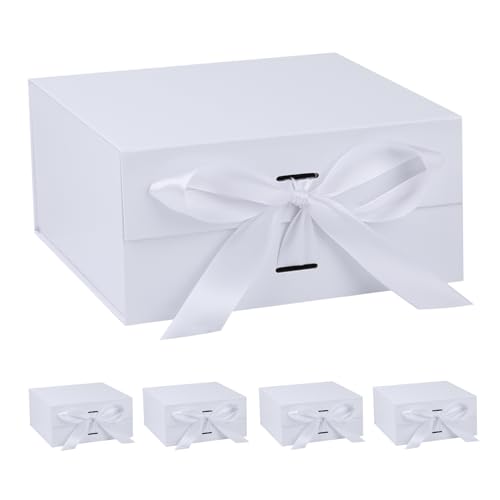 OEMVALATY White Gift Box,6x6x3 Inches Gift Boxes with Lids for Presents with Magnetic Closure and Ribbon for Wedding,Storage,Birthday(5-Pack) - color: 06x6x3 Inch-White-Pack of 5