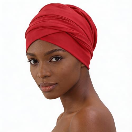 Turban Head Wrap Scarf,African Women' Soft Long Scarf Shawl Hair Bohemian Headwrap Stretch Headband Tie - color: Set A-black+grey+red