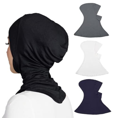 Yeieeo 4PCS Hijab Undercap for Women, No Slip Full Coverage Hijab Inner Cap, Soft Underscarf Breathable Headwear - color: Wt+bk+gy+ny