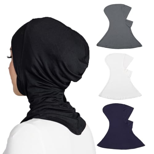 Yeieeo 4PCS Hijab Undercap for Women, No Slip Full Coverage Hijab Inner Cap, Soft Underscarf Breathable Headwear - color: Wt+bk+gy+ny