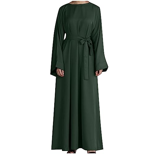 Ctreela Abaya Muslim Dresses for Women Girls Pockets Islamic Prayer Clothes with Tie Waist Ramadan Tarawih Sawm Outfits - color: Green, size: Medium