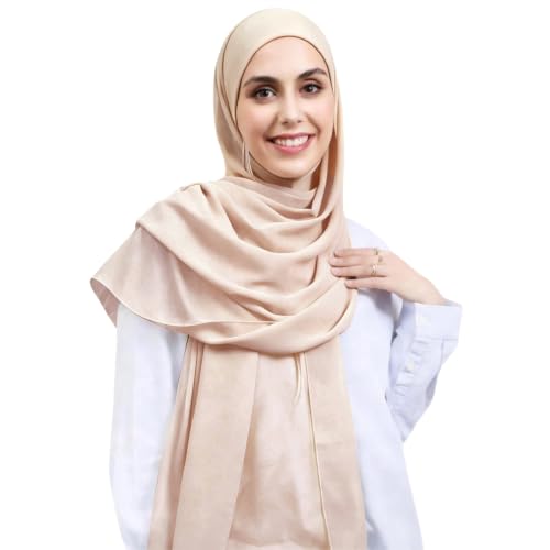 Instant Hijab Set 3-in-1 Chiffon Hijab Scarf for Women with Built-in Magnets and Undercap Head Wraps - color: Nude