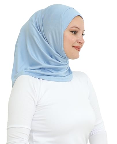 Prien Sport Instant Hijab For Women, Muslim Cotton Turban, Soft Head Scarf, Ready To Wear Hijabs Prayer Clothes, Islamic Wear - color: Light Blue
