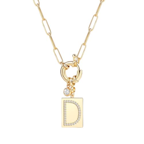 Mint & Lily Gold Initial Necklace for Women – 18K Gold Plated 24” Paperclip Chain with Sparkling Letter Pendant - style: Letter: D