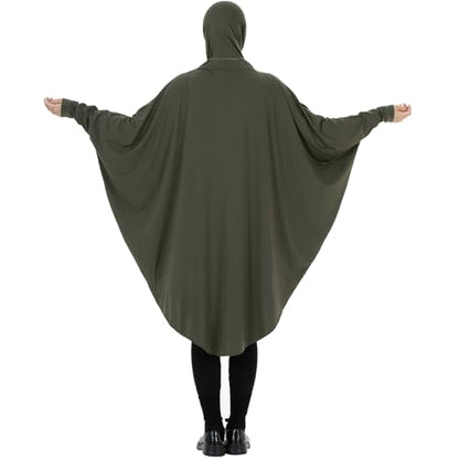 Muslim Abaya Dress for Women Highly Stretchy Batwing Hooded Prayer Hijab - color: Army Green, size: Medium