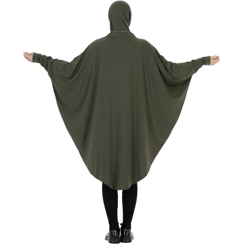 Muslim Abaya Dress for Women Highly Stretchy Batwing Hooded Prayer Hijab - color: Army Green, size: Large