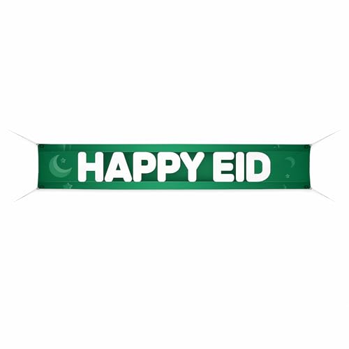 Happy Eid Large Banners and Signs for Outdoor by BCB Print | Festive Polyester Banner with 4 Hole for Easy Hang Indoor & Outdoor | 5x1ft Banner to Promote Business | HD Made in USA - color: Happy Eid, size: 5x1ft