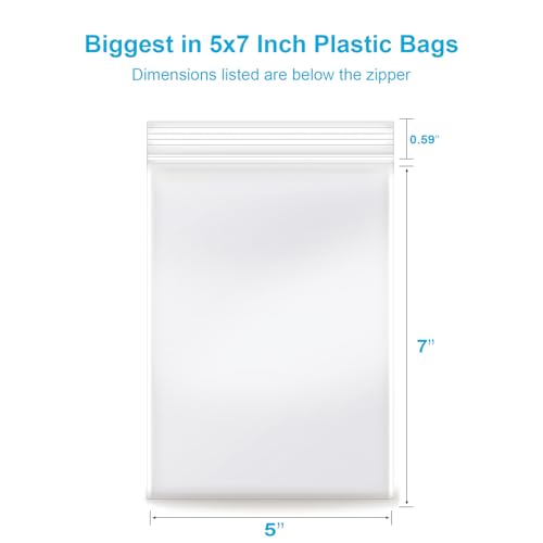 5''x 7'', (Pack of 200) 2 mil Thick Clear Plastic Reclosable Zip Poly with Resealable Lock Seal Zipper, Clear Small Zip Bag, Jewelry Bags, Candy Bags, Storage, Packaging & Shipping… - size: 5" x 7"