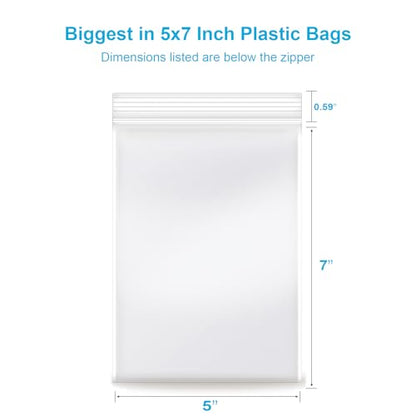 5''x 7'', (Pack of 200) 2 mil Thick Clear Plastic Reclosable Zip Poly with Resealable Lock Seal Zipper, Clear Small Zip Bag, Jewelry Bags, Candy Bags, Storage, Packaging & Shipping… - size: 5" x 7"