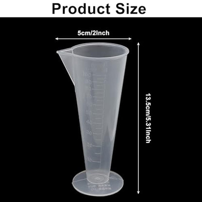 Waziaqoc Clear Plastic Graduated Measuring Cup, 2 Pack, 100ml/3.4oz | Cone Shape, For Kitchen & Laboratory, Accurate Measuring, Cooking & DIY Projects