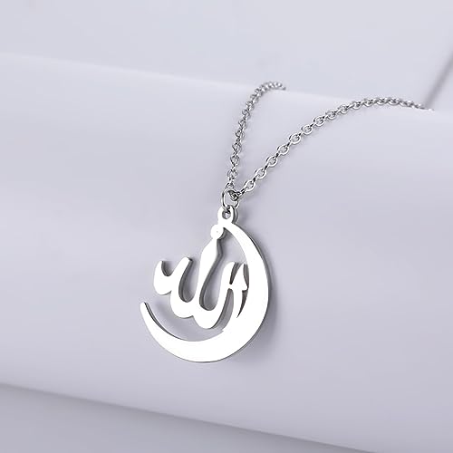 VASSAGO Allah Necklace for Women Stainless Steel Islamic Muslim Pendant Islam Eid Gift Religious Charm Jewelry - color: silver allah crescent moon necklace