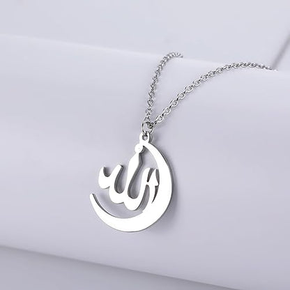 VASSAGO Allah Necklace for Women Stainless Steel Islamic Muslim Pendant Islam Eid Gift Religious Charm Jewelry - color: silver allah crescent moon necklace