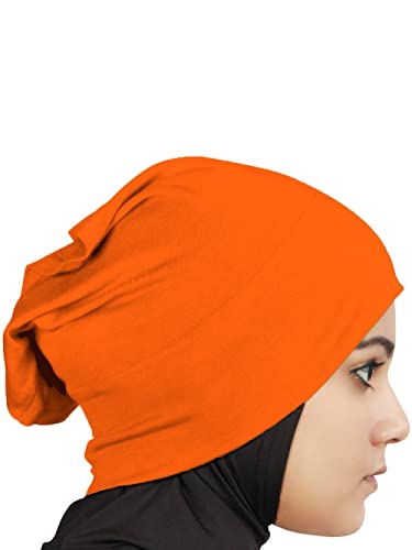 MyBatua Women's 2-Piece Al-Amira Hijab with Under Scarf/Cap/Bonnet in Soft Viscose Jersey, Ready to Wear HJ-129 - color: Orange