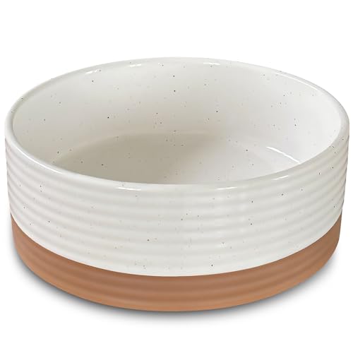 Mora Ceramic Pet Bowl - Large Food/Water Dish for Large Dogs, Cats, Great Dane, Mastiff - 50oz or 8 Cups - Basic Bowls - Vanilla White - color: Vanilla White, size: Large