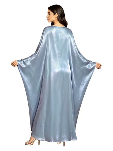 Shinsto Women Satin Prayer Dress Kaftan Robe Musulmane Femme Flashy Gown Luxury Party Wear Nightclub Outfit - color: Green, size: 1