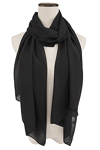 YOUR SMILE for Women Lightweight Breathable Solid Color Soft Chiffon Long Fashion Scarves Sun-proof Shawls Wrap - color: Black